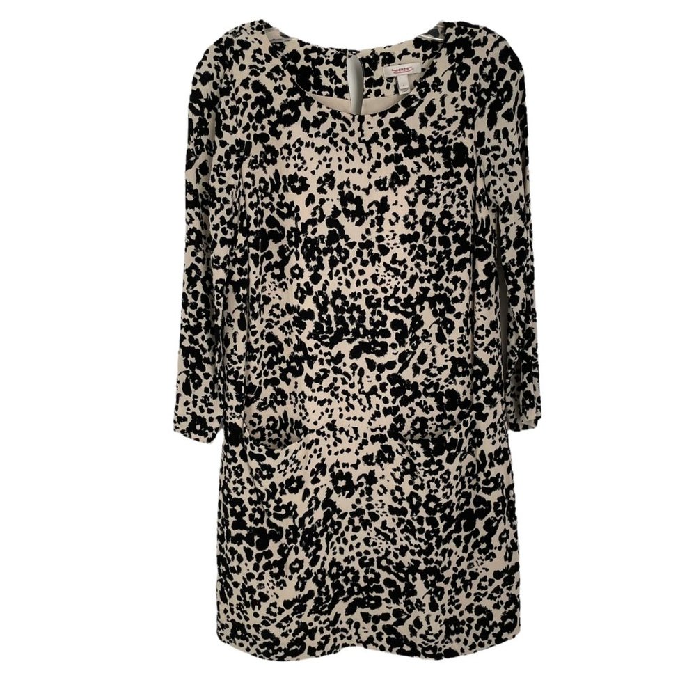 J.Crew Jules Leopard Snow Cat Printed Cream Black Long Sleeve Mini Dress 0